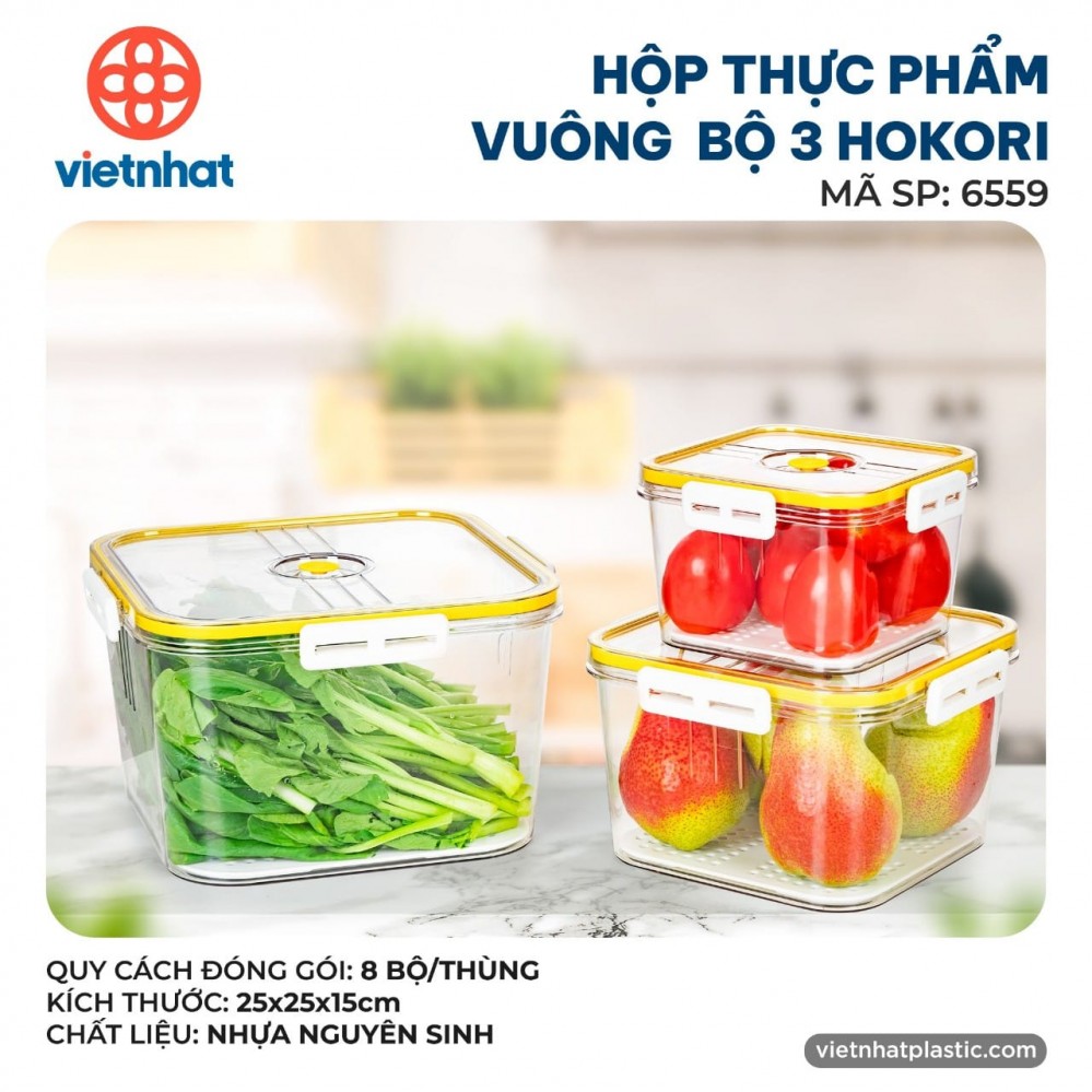 Bộ 3 hộp tp 2 lớp vuông 6559