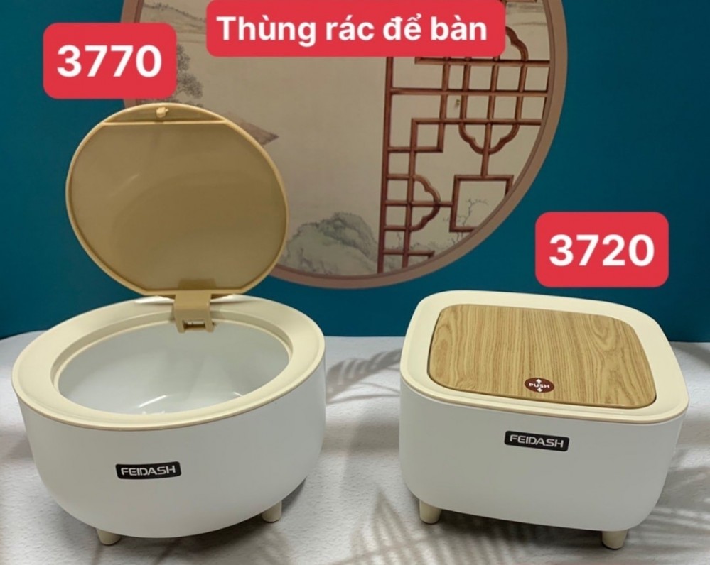 Thùng rác để bàn nhỏ gọn (nắp ấn nút)