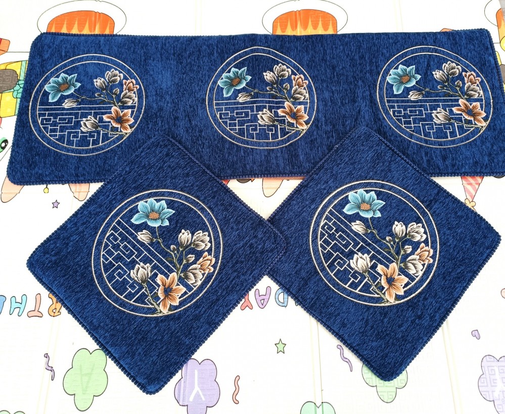 Bộ thảm ghế phong cách Tây Âu - xanh