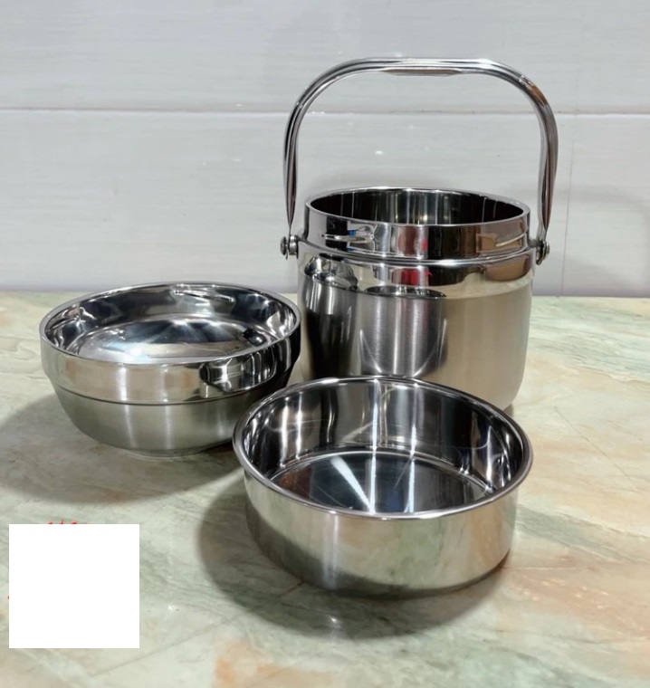 Cặp lồng chia 2 ngăn inox 1500ml bạc (nắp thành bát ăn)