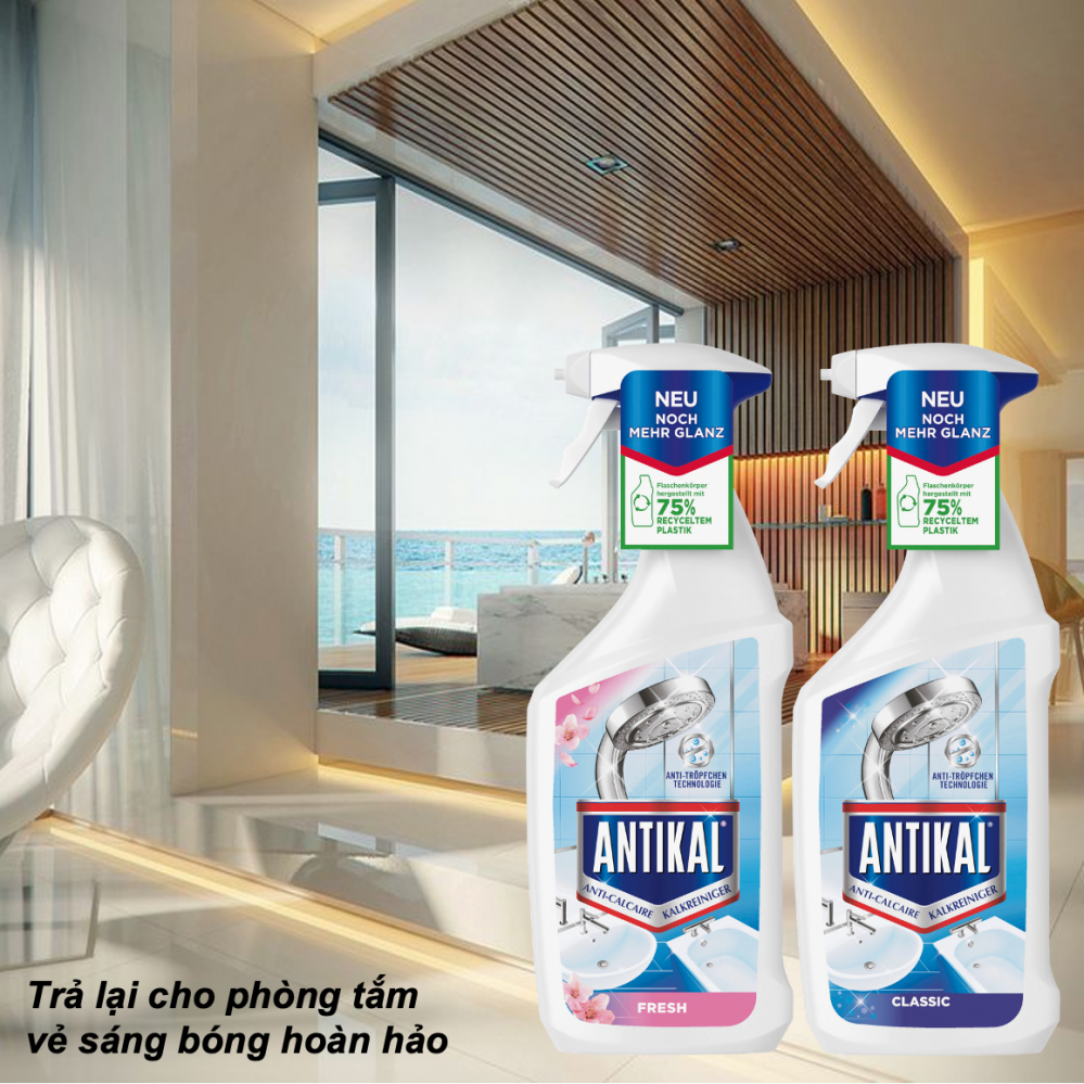 Chai xịt tẩy cặn canxi, xịt tẩy inox Antikal 700ml