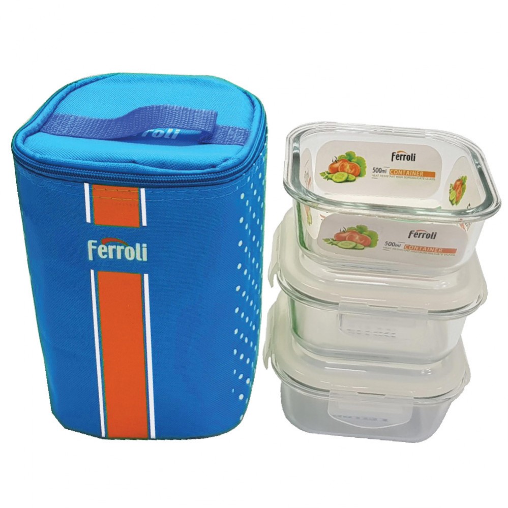 Bộ 3 hộp đựng thủy tinh 500ml kèm túi Ferroli