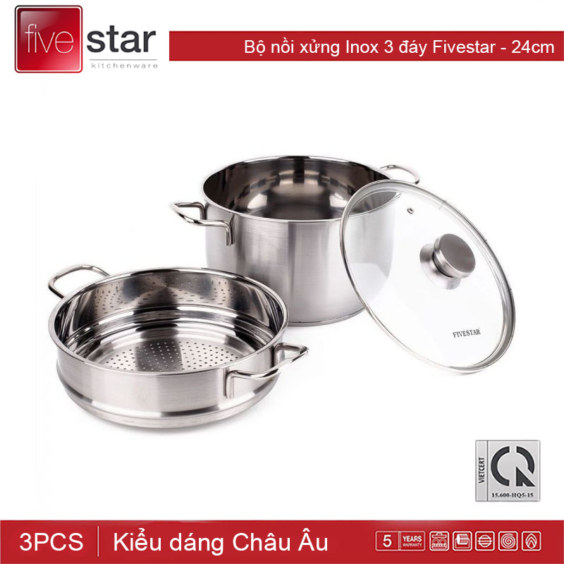 Nồi Fivestar 3 đáy xửng hấp 24cm
