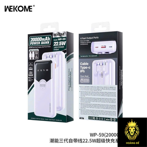 Sạc dự phòng WEKOME WP-59 10000mAh 22.5W LCD kèm cáp Typec và Iphone