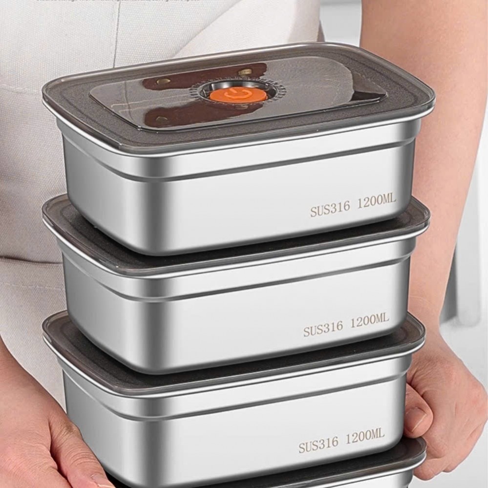 Hộp đựng thực phẩm inox 1200ml nắp hút chân không