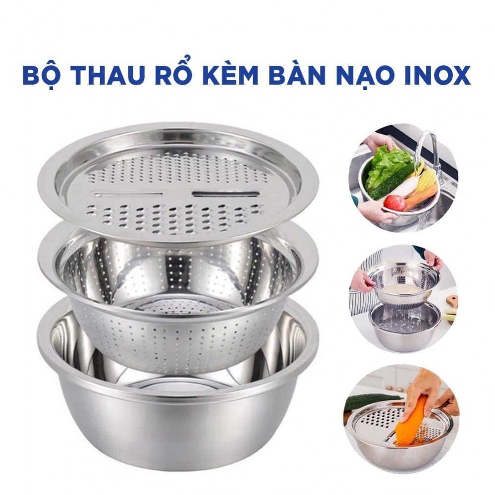 Bộ nạo inox kèm chậu, rổ