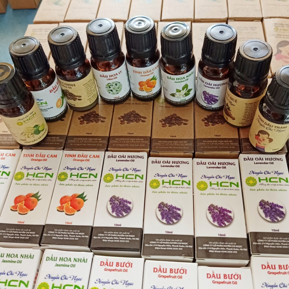 Lọ tinh dầu 10ml: sả chanh, cam, bưởi, ly, hồng, nhài, oải hương, cafe