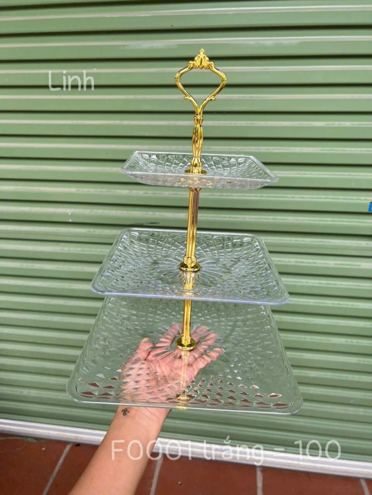 Khay đựng hoa quả, bánh kẹo 3 tầng - vuông