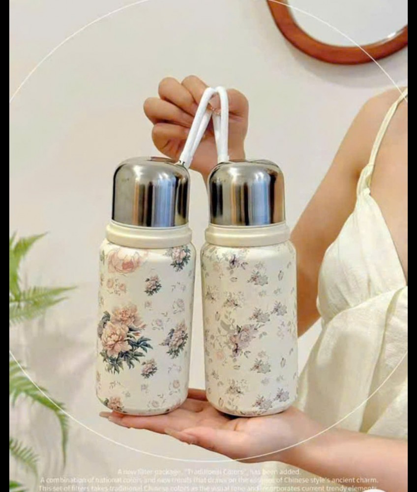 Bình giữ nhiệt 400ml hoa, quai xách