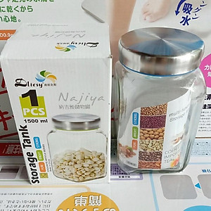 Lọ thủy tinh Najiya vuông nắp inox 1500ml