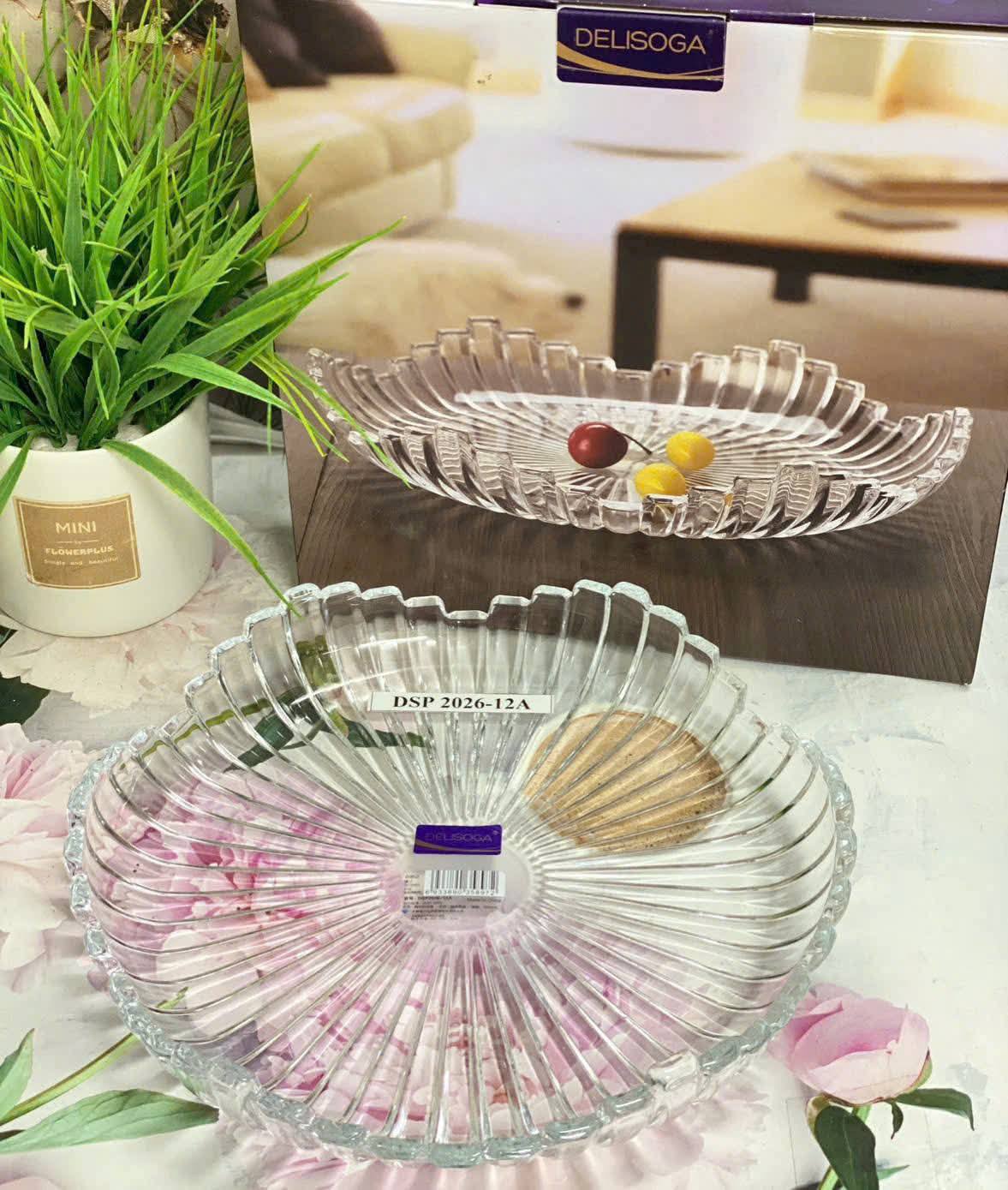 Đĩa thủy tinh chữ nhật bèo trắng