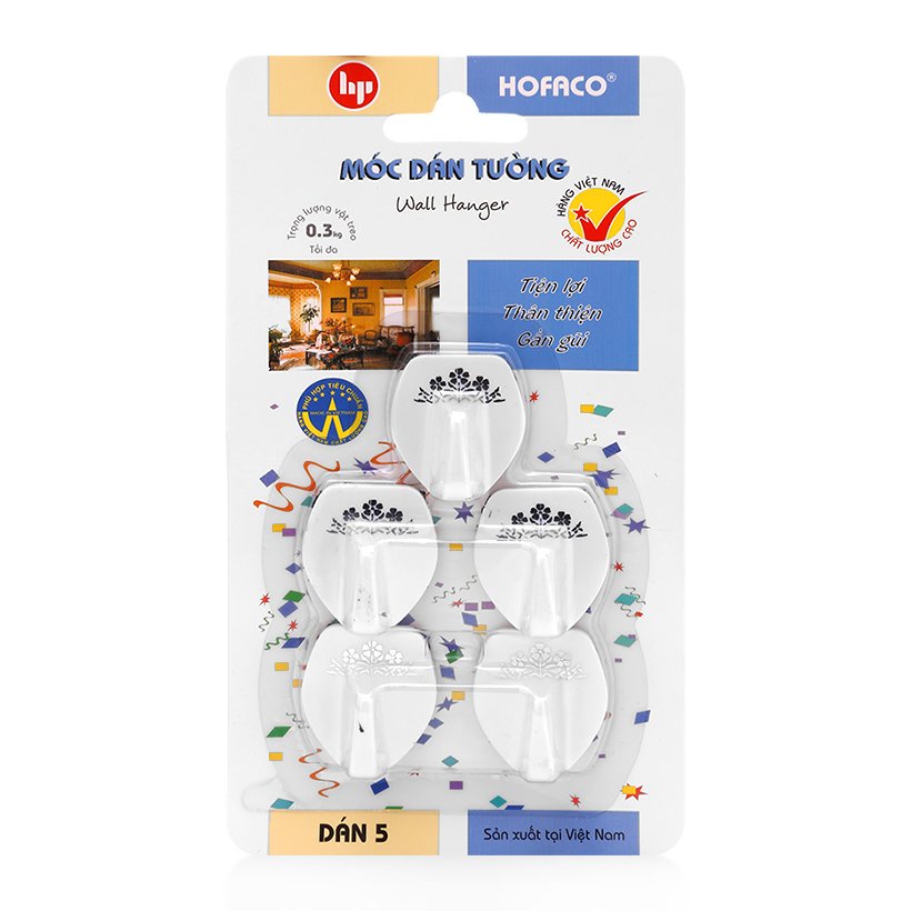 Vỉ 5 móc dán tường Hofaco HPG09