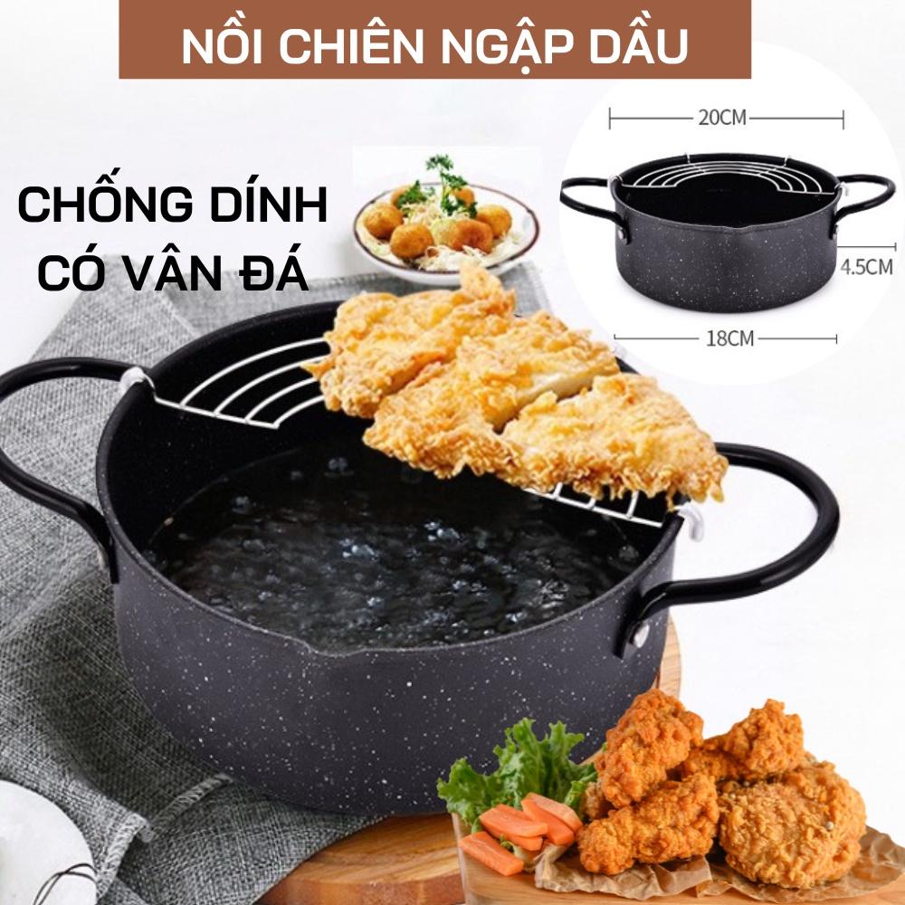 Nồi chiên ngập dầu vân đá 20cm kèm gác nồi